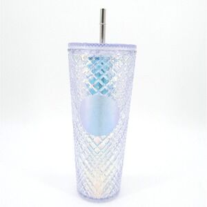 Starbucks White Iridescent  24oz Tumbler Winter Lid Straw Diamond Pattern Jewel